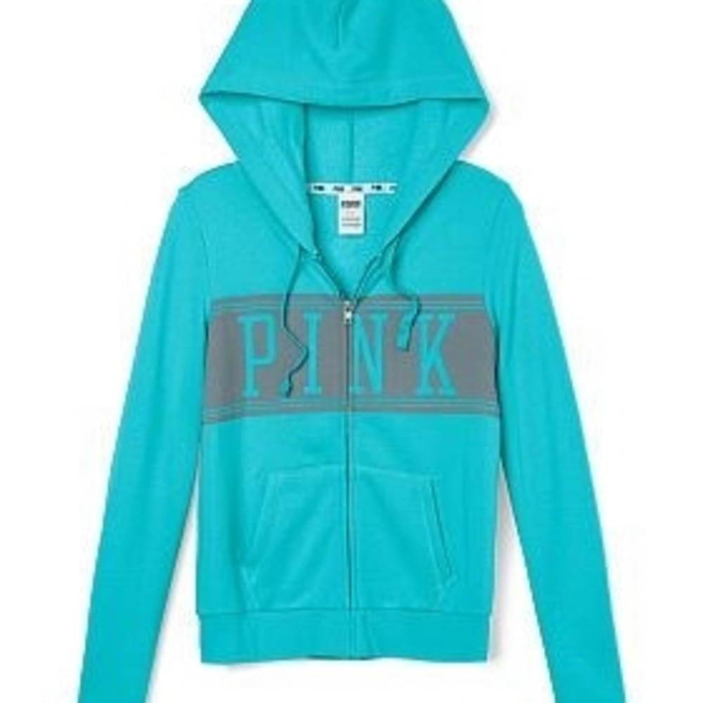 PINK Victoria's Secret Teal and Gray Hoodie